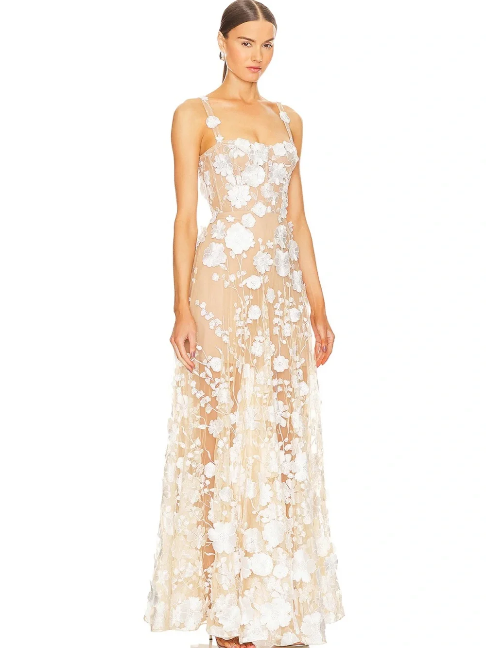 BRONX AND BANCO Jasmine Sleeveless Floral Applique Gown In Cream, XS S M L - Picture 2 of 9